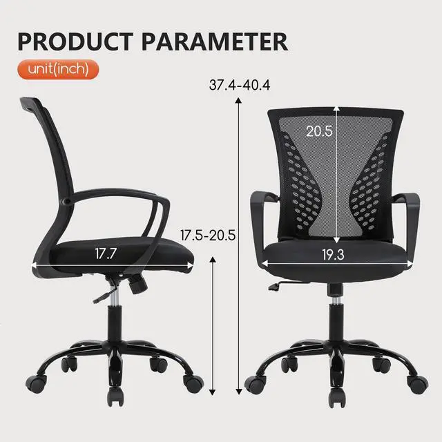 Alt view image 7 of 7 - Desk Chair Computer Chair with Lumbar Support Armrest Mid Back Rolling Swivel Task Adjustable Mesh Ergonomic Chair for Women Adults, Dark Black