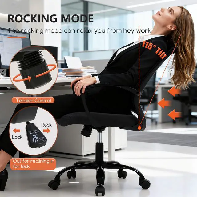 Alt view image 3 of 7 - Desk Chair Computer Chair with Lumbar Support Armrest Mid Back Rolling Swivel Task Adjustable Mesh Ergonomic Chair for Women Adults, Dark Black