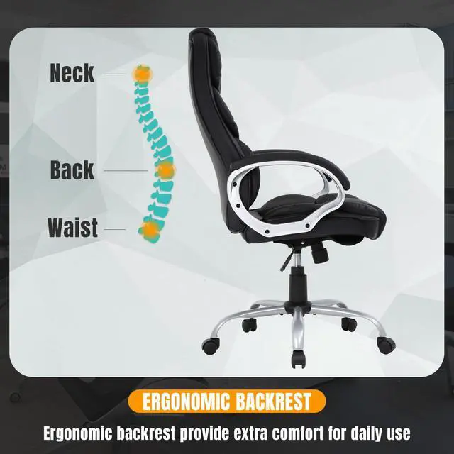 Alt view image 4 of 7 - Ergonomic Office Chair Desk Chair Computer Chair with Lumbar Support Arms Executive Rolling Swivel PU Leather Task Chair for Women Adults, Black