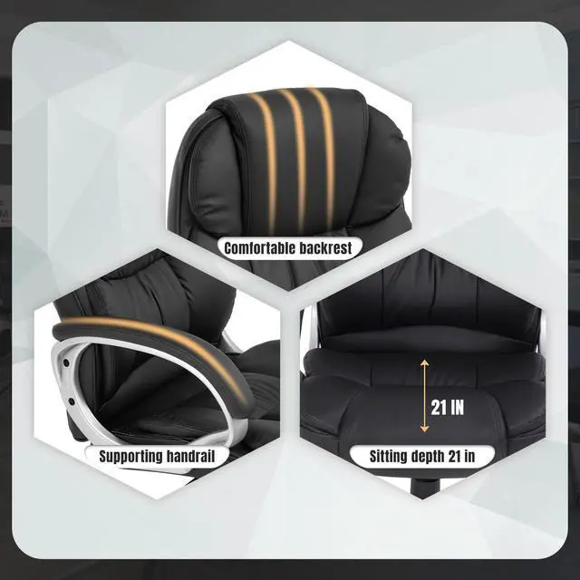 Alt view image 5 of 7 - Ergonomic Office Chair Desk Chair Computer Chair with Lumbar Support Arms Executive Rolling Swivel PU Leather Task Chair for Women Adults, Black