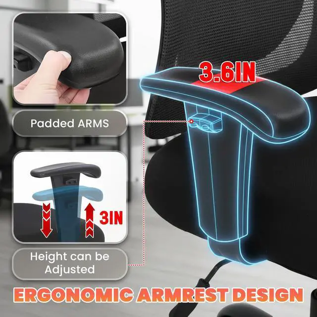 Alt view image 3 of 7 - Big and Tall Office Chair 500lbs Desk Chair Mesh Computer Chair with Lumbar Support Wide Seat High Back