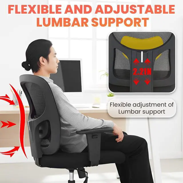 Alt view image 6 of 7 - Big and Tall Office Chair 500lbs Desk Chair Mesh Computer Chair with Lumbar Support Wide Seat High Back