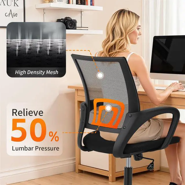Alt view image 2 of 7 - Office Chair Ergonomic Cheap Desk Chair Mesh Computer Chair Lumbar Support Modern Executive Adjustable Stool Rolling Swivel Chair for Back Pain (Black)