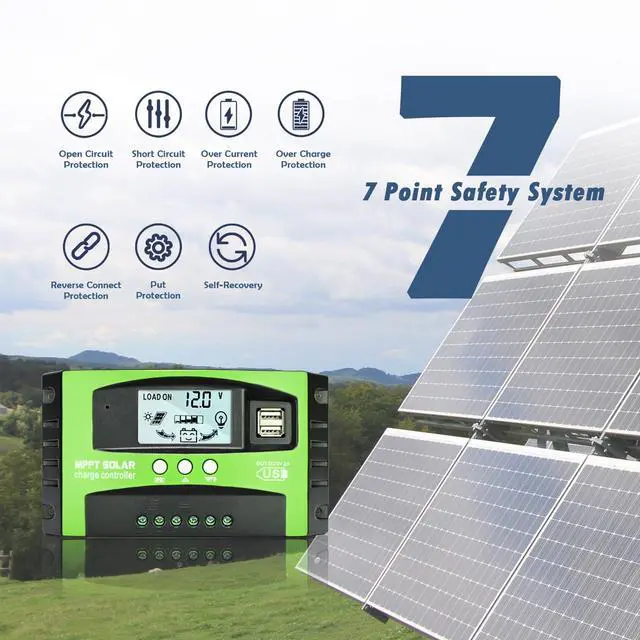 Alt view image 6 of 7 - 60A MPPT Solar Charge Controller, 12V/24V Auto Tracking Solar Panel Regulator with LCD Display Dual USB Port Multiple Load Control Modes Timer Setting, Fit for Gel Sealed Flooded and Li Battery(Green)