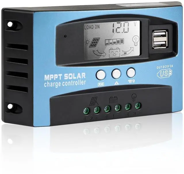 Main image of 60A MPPT Solar Charge Controller, 12V/24V Auto Solar Panel Intelligent Regulator with Dual USB LCD Display Multiple Load Control Modes Timer Setting