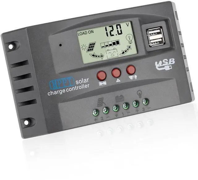 Main image of 60A MPPT Solar Charge Controller 12V/24V Auto Tracking Solar Panel Regulator with Dual USB Port, LCD Display and 3 Timer Settings Suitable for Lead-Acid/Lithium-Ion/Lithium Iron Phosphate Battery Grey