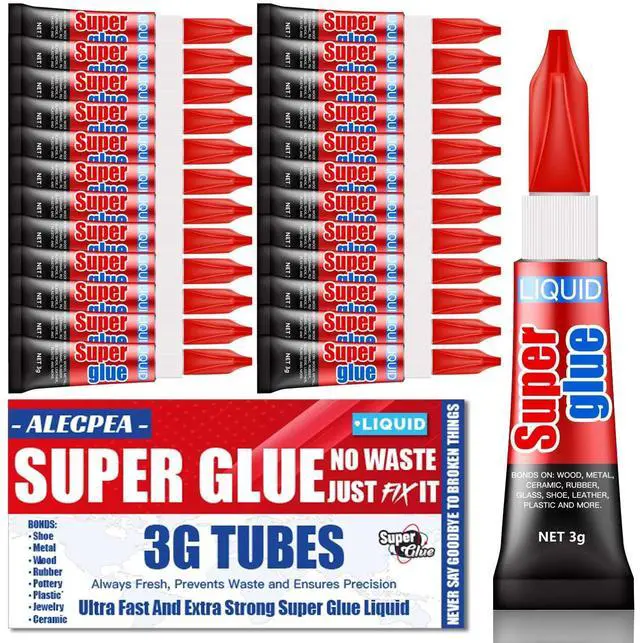 Main image of 3 Gram (Pack of 24) Single Use Super Glue Liquid, Super Fast, Thin & Strong Adhesive Superglue, Cyanoacrylate Glue for Hard Plastics, DIY Craft, Ceramics, Leather, Metal Etc