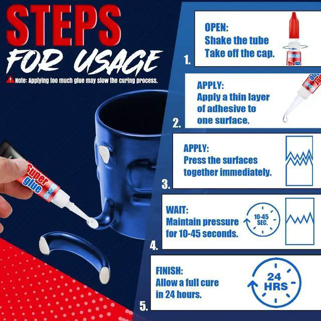 Alt view image 5 of 7 - 3 Gram (Pack of 24) Single Use Super Glue Liquid, Super Fast, Thin & Strong Adhesive Superglue, Cyanoacrylate Glue for Hard Plastics, DIY Craft, Ceramics, Leather, Metal Etc