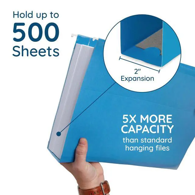 Alt view image 3 of 7 - Legal Size Hanging File Folders - Assorted Colors, 2" Expansion, Legal Hanging File Folders for Filing Cabinet, 9.5" x 14.75", 11PT Paper Stock with Tabs and Inserts Included