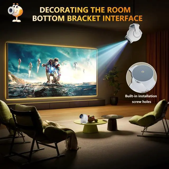 Alt view image 4 of 7 - 8K Video Decode / Android 14.0Mini Smart Projector with WiFi 6 and Bluetooth 5.4, 450 ANSI Support 4K 1080P, Portable Outdoor Movie Projectors, Auto Keystone Correction, 270° Rotatable Proyector