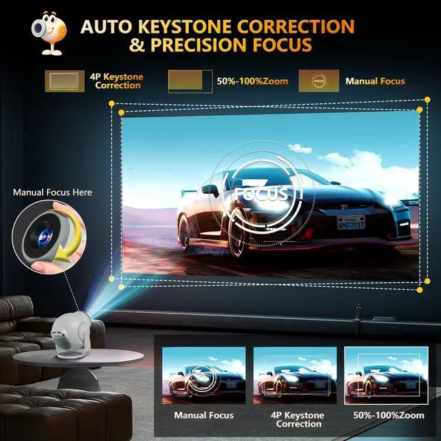 Alt view image 5 of 7 - 8K Video Decode / Android 14.0Mini Smart Projector with WiFi 6 and Bluetooth 5.4, 450 ANSI Support 4K 1080P, Portable Outdoor Movie Projectors, Auto Keystone Correction, 270° Rotatable Proyector