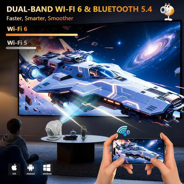 Alt view image 6 of 7 - 8K Video Decode / Android 14.0Mini Smart Projector with WiFi 6 and Bluetooth 5.4, 450 ANSI Support 4K 1080P, Portable Outdoor Movie Projectors, Auto Keystone Correction, 270° Rotatable Proyector