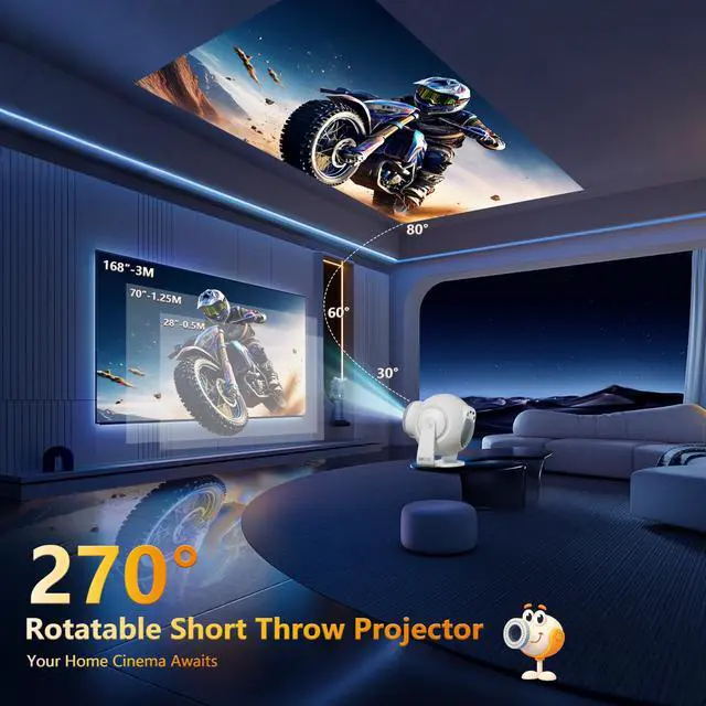 Alt view image 7 of 7 - 8K Video Decode / Android 14.0Mini Smart Projector with WiFi 6 and Bluetooth 5.4, 450 ANSI Support 4K 1080P, Portable Outdoor Movie Projectors, Auto Keystone Correction, 270° Rotatable Proyector