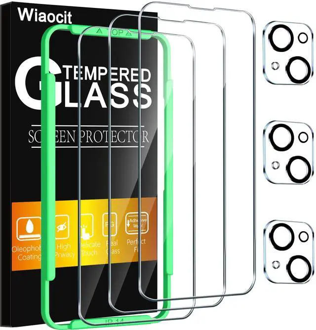 Main image of 3 Pack Tempered Glass Screen Protector for iPhone 14 with 3 Pack Camera Lens Protector, 9H Hardness, Bubble Free, Case Friendly