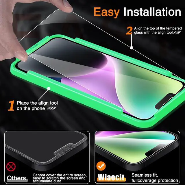 Alt view image 2 of 7 - 3 Pack Tempered Glass Screen Protector for iPhone 14 with 3 Pack Camera Lens Protector, 9H Hardness, Bubble Free, Case Friendly