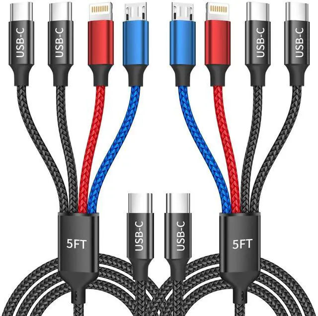 Main image of USB C to 4 in 1 Charging Cable with Dual Type-C Port 5FT, Multi Charging Cable for Multiple Devices, USB Cords with IP/Micro/2 USB-C Port for iPhone16/15/14, Androids Tablet Pad Mini Fan (2Pack)