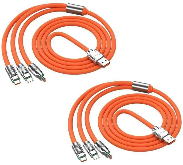 Main image of 2Pcs Orange 3 in 1 Multi USB Cable 100W Multi Charger Cable Fast Charging Cable to Various Mobile Phones with Type-C/Android/Charging Ports 2m/78.7inch Multiple Charging Cord