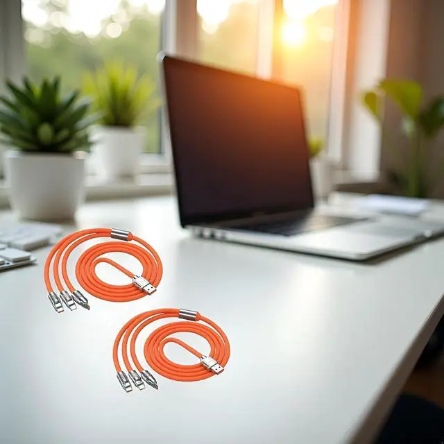 Alt view image 3 of 7 - 2Pcs Orange 3 in 1 Multi USB Cable 100W Multi Charger Cable Fast Charging Cable to Various Mobile Phones with Type-C/Android/Charging Ports 2m/78.7inch Multiple Charging Cord