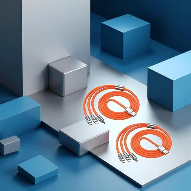 Alt view image 4 of 7 - 2Pcs Orange 3 in 1 Multi USB Cable 100W Multi Charger Cable Fast Charging Cable to Various Mobile Phones with Type-C/Android/Charging Ports 2m/78.7inch Multiple Charging Cord