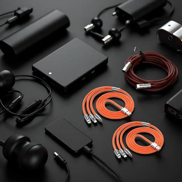 Alt view image 5 of 7 - 2Pcs Orange 3 in 1 Multi USB Cable 100W Multi Charger Cable Fast Charging Cable to Various Mobile Phones with Type-C/Android/Charging Ports 2m/78.7inch Multiple Charging Cord