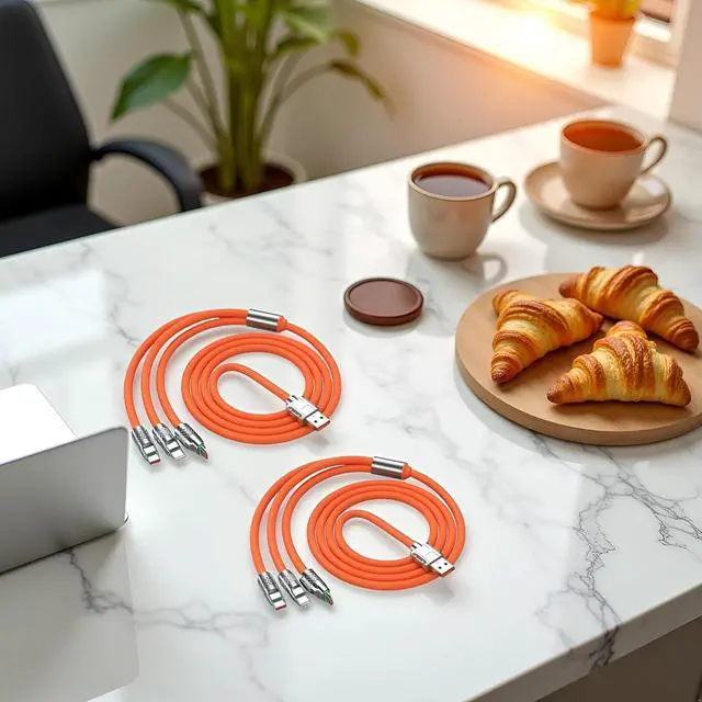 Alt view image 6 of 7 - 2Pcs Orange 3 in 1 Multi USB Cable 100W Multi Charger Cable Fast Charging Cable to Various Mobile Phones with Type-C/Android/Charging Ports 2m/78.7inch Multiple Charging Cord