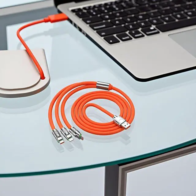 Alt view image 7 of 7 - 2Pcs Orange 3 in 1 Multi USB Cable 100W Multi Charger Cable Fast Charging Cable to Various Mobile Phones with Type-C/Android/Charging Ports 2m/78.7inch Multiple Charging Cord