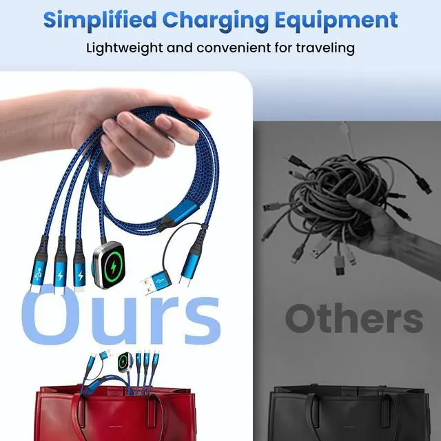 Alt view image 7 of 7 - Multi Charging Cable for iPhone Watch Charger, 4 in 2 USB A/C Phone Charger Cord with Dual Type-C/IP, iWatch Cable Nylon Travel Essentials Compatible with iWatch/Phone 17-11/Pod/Android, 5FT