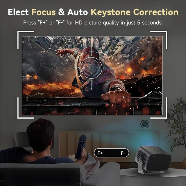 Alt view image 4 of 7 - Smart Mini Projector with WiFi 6 and Bluetooth, Android 13 Built-in Apps, Auto Keystone & Electric Focus, 4K Support Portable Projector for Bedroom, Ceiling, Outdoor Movie, Phone, Fire Stick