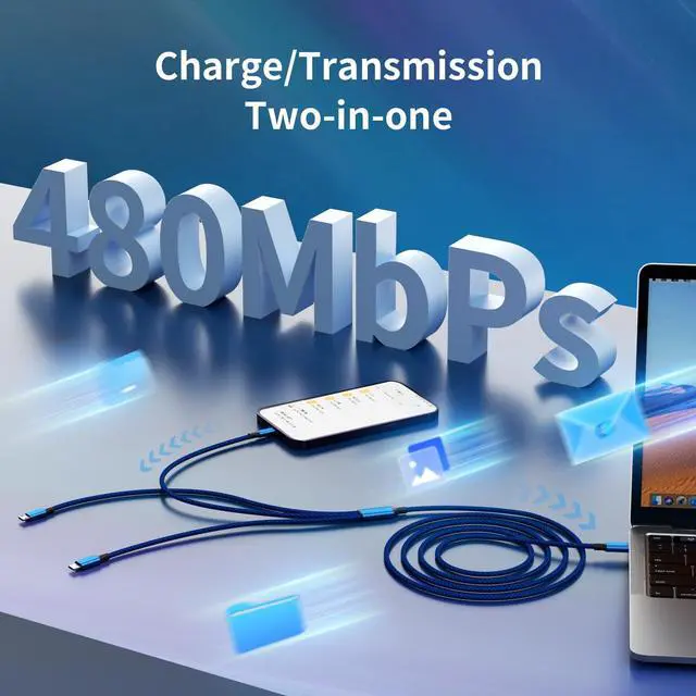 Alt view image 4 of 7 - USB C Multi Charging Cable, 2Pack 5FT Multiple Charger Cord, 3 in 1 Universal Charger Cable with Type-C/Micro USB and IP Port, Compatible with Most Cell Phones-Blue