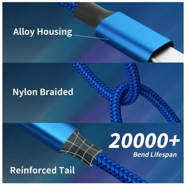 Alt view image 3 of 7 - USB C Multi Charging Cable, 2Pack 5FT Multiple Charger Cord, 3 in 1 Universal Charger Cable with Type-C/Micro USB and IP Port, Compatible with Most Cell Phones-Blue