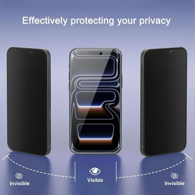 Alt view image 2 of 6 - 3 Pack Privacy Screen Protector for iPhone 17 Pro, Tempered Glass