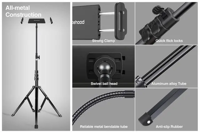 Alt view image 7 of 7 - 72" Adjustable iPad Stand Floor, Heavy Duty Tablet Tripod Stand, Floor Tablet Tripod Holder for iPad Pro 12.9 Mini Air, iPhone and 4.7-13 inches Devices
