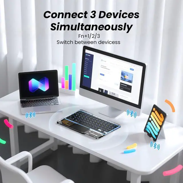 Alt view image 3 of 7 - Ultra-Slim Bluetooth Keyboard with Touchpad, Wireless RGB Backlit, Portable Rechargeable Keyboard for iPad, Tablet, Laptop, Windows, Android, macOS Devices