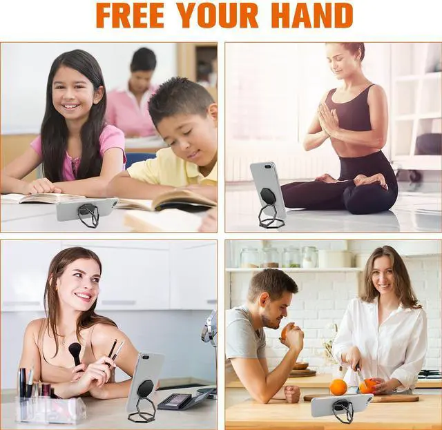 Alt view image 2 of 7 - Cell Phone Ring Holder Finger Kickstand, 360° Rotation Metal Cellphone Back Grip Foldable Cell Phone Stand Adjustable Phone Holder Compatible with Most Smartphones(Black)