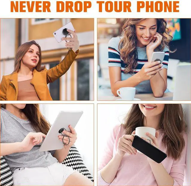 Alt view image 3 of 7 - Cell Phone Ring Holder Finger Kickstand, 360° Rotation Metal Cellphone Back Grip Foldable Cell Phone Stand Adjustable Phone Holder Compatible with Most Smartphones(Black)