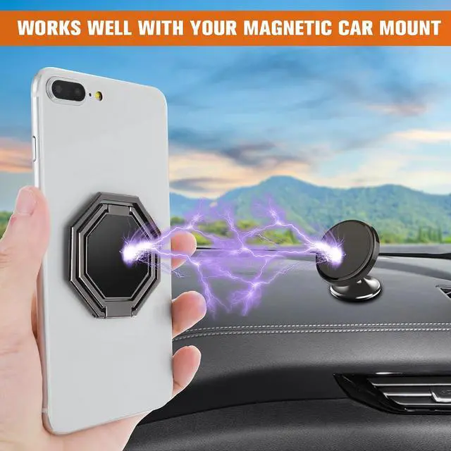 Alt view image 4 of 7 - Cell Phone Ring Holder Finger Kickstand, 360° Rotation Metal Cellphone Back Grip Foldable Cell Phone Stand Adjustable Phone Holder Compatible with Most Smartphones(Black)