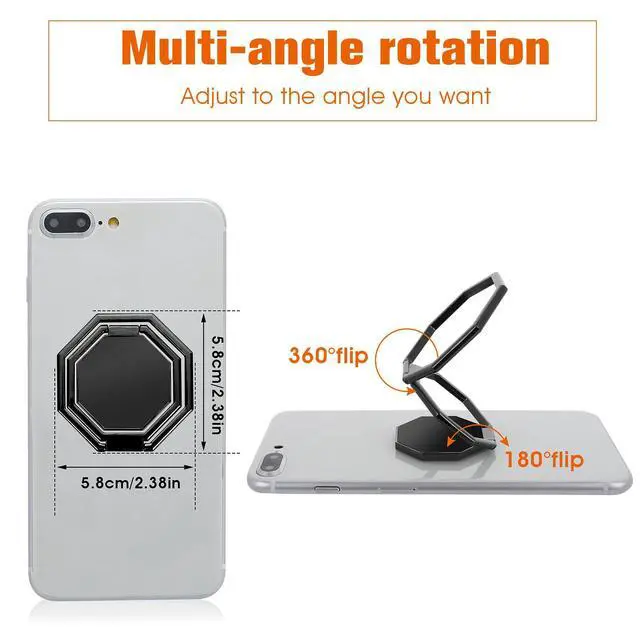 Alt view image 5 of 7 - Cell Phone Ring Holder Finger Kickstand, 360° Rotation Metal Cellphone Back Grip Foldable Cell Phone Stand Adjustable Phone Holder Compatible with Most Smartphones(Black)