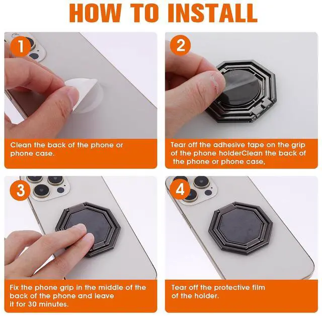 Alt view image 6 of 7 - Cell Phone Ring Holder Finger Kickstand, 360° Rotation Metal Cellphone Back Grip Foldable Cell Phone Stand Adjustable Phone Holder Compatible with Most Smartphones(Black)