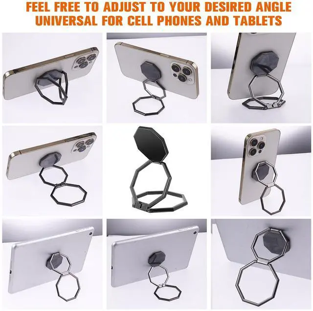 Alt view image 7 of 7 - Cell Phone Ring Holder Finger Kickstand, 360° Rotation Metal Cellphone Back Grip Foldable Cell Phone Stand Adjustable Phone Holder Compatible with Most Smartphones(Black)
