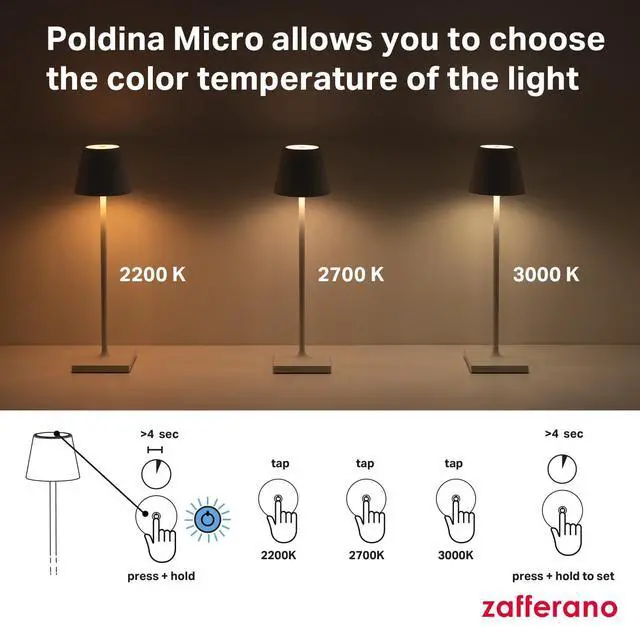 Alt view image 6 of 7 - Poldina Micro Lamp, Rechargeable Cordless Table Lamp with Touch Controls, Suitable for Indoor and Outdoor, Dimmer, 2200-3000 K, Height 10.8 Inches, Sand Color