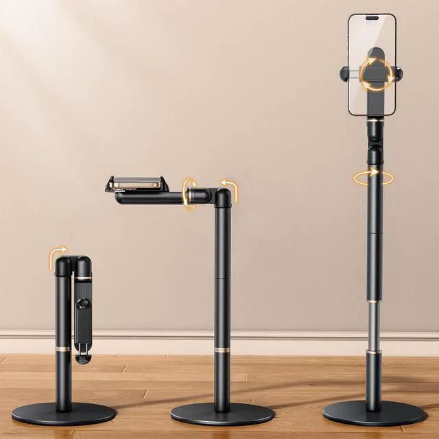Main image of Height/Angle Adjustable Phone Holder, 10"-25" Retractable Tall Phone Stand for Desk,720°Rotatable+180flip Phone Holder Stand for Video Calls Kitchen Table Office Etc -Clip Type