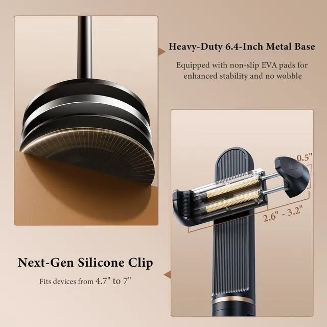 Alt view image 5 of 6 - Height/Angle Adjustable Phone Holder, 10"-25" Retractable Tall Phone Stand for Desk,720°Rotatable+180flip Phone Holder Stand for Video Calls Kitchen Table Office Etc -Clip Type