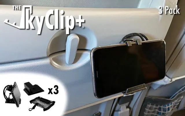 Main image of Phone & Tablet Holder for Air Travel, Home and Office Use - Inflight Phone Mount & Stand Compatible with iPhone, Android, Kindle and Tablets - Travel Accessory (Black, 3 Pack)