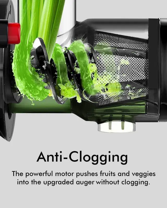 Alt view image 2 of 7 - Slow Masticating Juicer, Cold Press Juicer Machine for High Nutrient Juice, Quiet Motor, Reverse Function, Easy to Clean, Compact Design, Gray