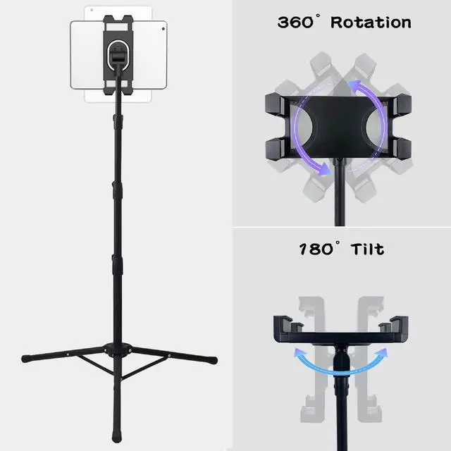 Alt view image 5 of 7 - Tablet Floor Stand Adjustable Tripod Stand Compatible for 5.5-12.9" iPad
