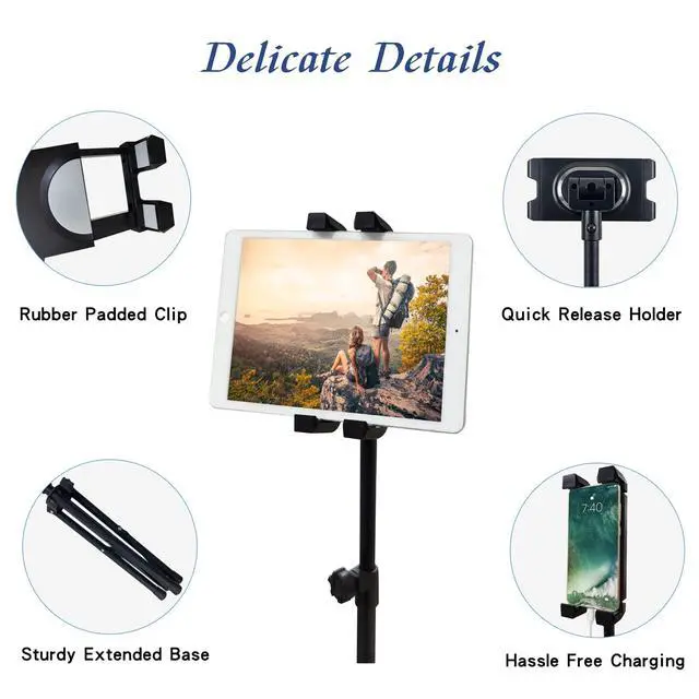 Alt view image 7 of 7 - Tablet Floor Stand Adjustable Tripod Stand Compatible for 5.5-12.9" iPad