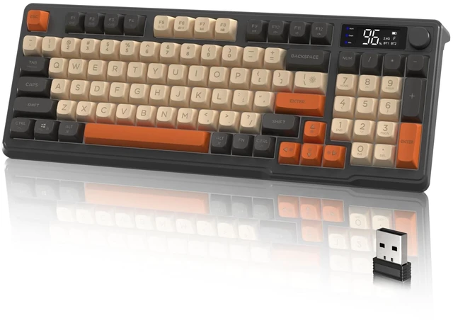 Main image of M96 Wireless Gaming Keyboard,Knob Control Bluetooth/2.4G Wireless Mechanical Feeling Keyboard,RGB LED Backlit with Display Screen, PBT Keycap,3000mAh, 94-Key Layout for Win/Mac (Shimmer)