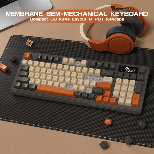 Alt view image 5 of 7 - M96 Wireless Gaming Keyboard,Knob Control Bluetooth/2.4G Wireless Mechanical Feeling Keyboard,RGB LED Backlit with Display Screen, PBT Keycap,3000mAh, 94-Key Layout for Win/Mac (Shimmer)
