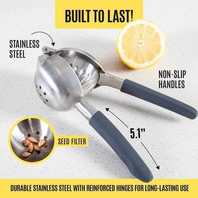 Alt view image 4 of 7 - Large Lemon Squeezer Stainless Steel Press - Non-Slip Grip, Heavy Duty, Manual Design - Effortless Pro-Grade Lemon, Lime, Orange, and Citrus Fruit Hand Held Lemon Juicer Squeezer - No Seeds, Max Juice