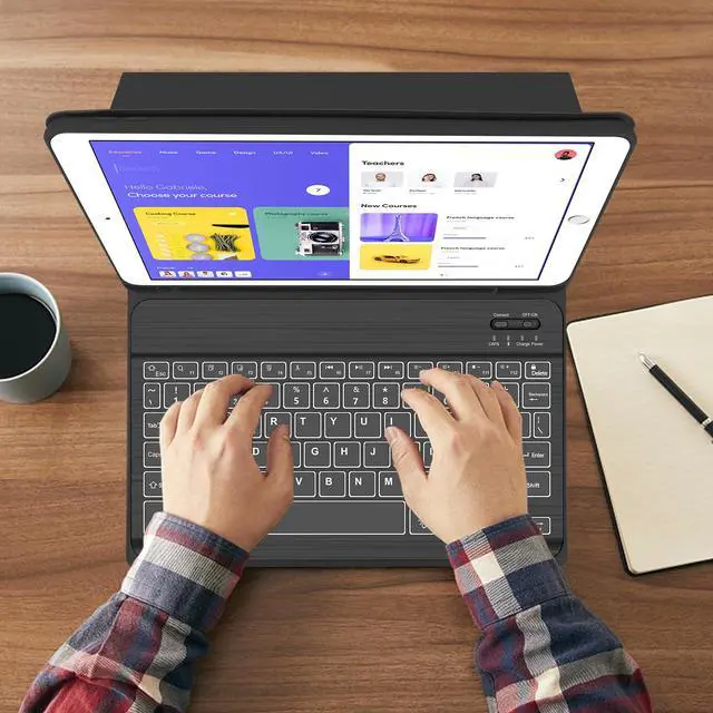 Alt view image 5 of 7 - Keyboard Case for iPad 9th Generation 2021 10.2 inch, Folio Cover with Pencil Holder, Detachable Wireless Keyboard with 7 Color Backlit for iPad 8th/7th Gen/iPad Pro 10.5"/iPad Air 3rd Gen